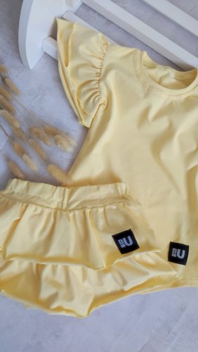 Dievčenské tričko s dvojvolánom - Žlté