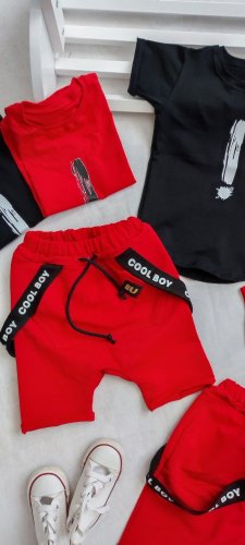 Štýlové kraťasy s trakmi Cool Boy - Červené - Veľkosť: 128