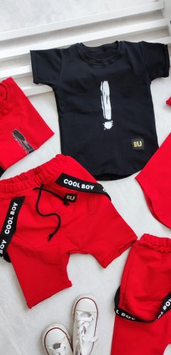 Štýlové kraťasy s trakmi Cool Boy - Červené - Veľkosť: 128